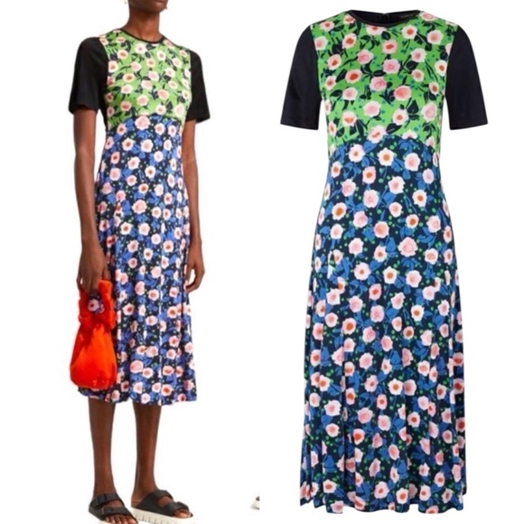 Stine Goya Scout Floral Print Bodycon Short Sleeve A-Line Midi Dress Small NEW - Picture 4 of 10